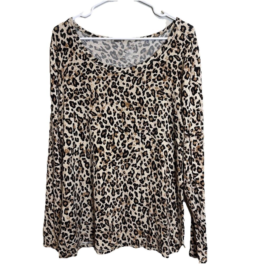 Maurices XL Top Womens Long Sleeve Leopard Print Stretch Knit Blouse Mob Wife